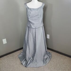 Jessica McClintock Bridal Gray Silver Dress Size 14 Off The Shoulder Gown Boning